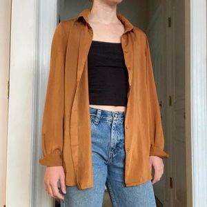 Flowy silky stile benetton button down shirt in brown / amber